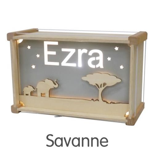 Naam lampje luxe hout - Savanne met naam naar keuze in 15 kleuren - Naam voor op de lamp opgeven aan het eind in het bestelproces bij opmerking!