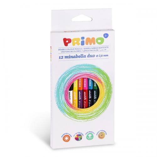 Zeshoekige Minabella duo kleurpotloden, dubbel gekleurd, in een kartonnen doos, 24 kleuren